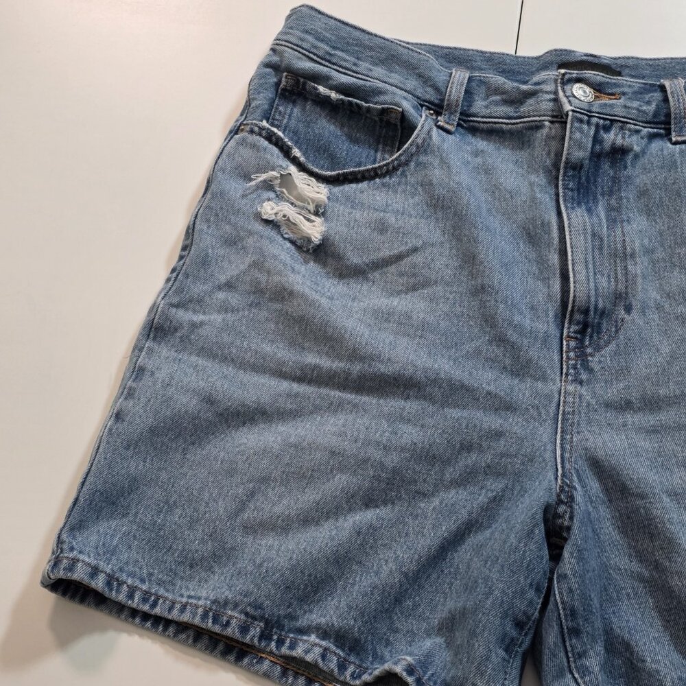Uniqlo Blue Denim Short Women 32 Cotton Beach Hippie Cottage Casual Zip Fly Boho - Picture 9 of 14